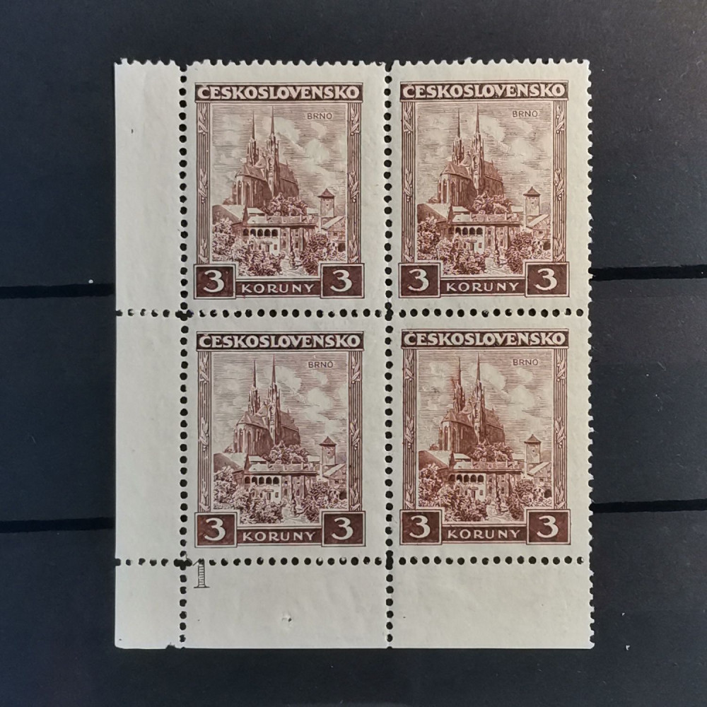 Bloque de cuatro de esquina Checoslovaquia, 3 Kč, Mi.291, MNH** 