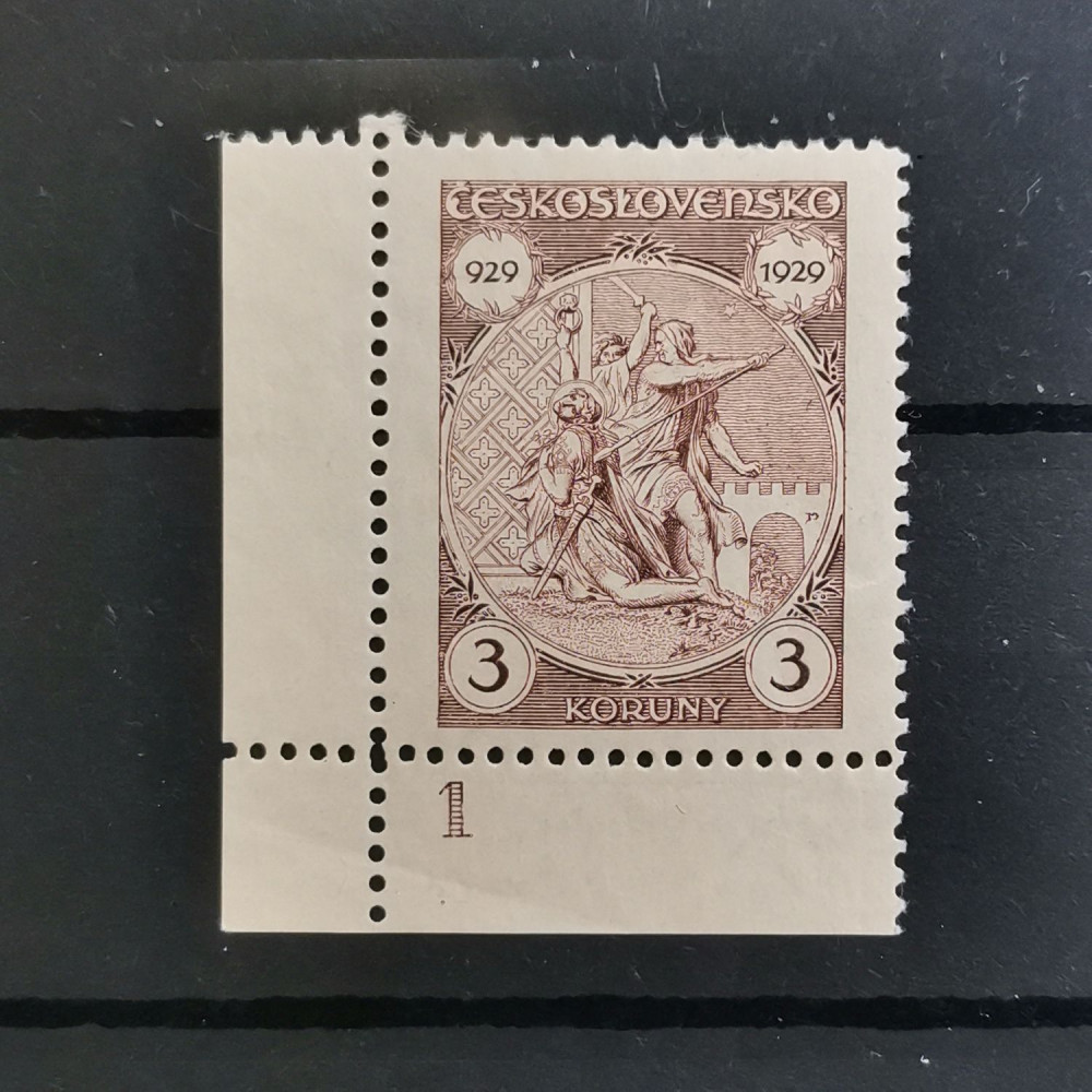 Sello con número de plancha Checoslovaquia, 3 Kč, Mi.286, MH* 