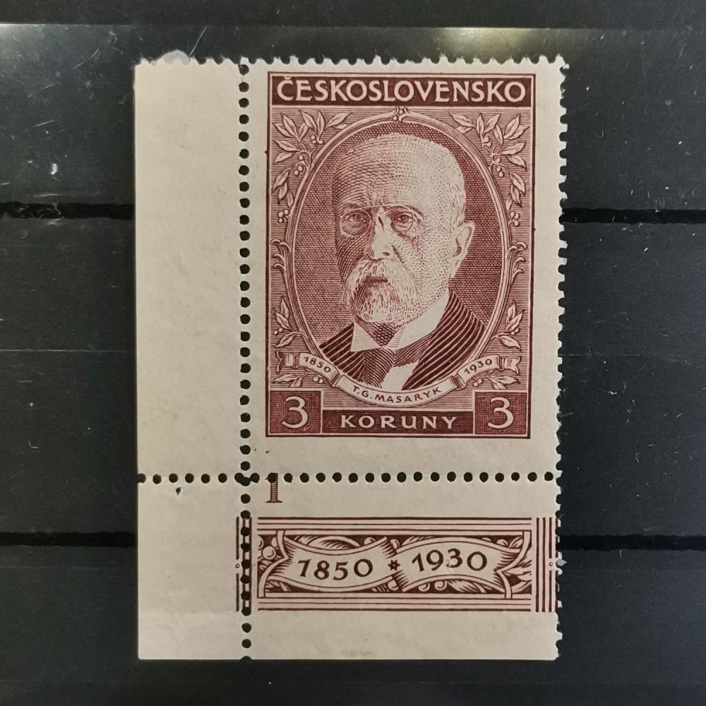 Sello con número de plancha Checoslovaquia, 3 Kč, Mi.300, MH* 