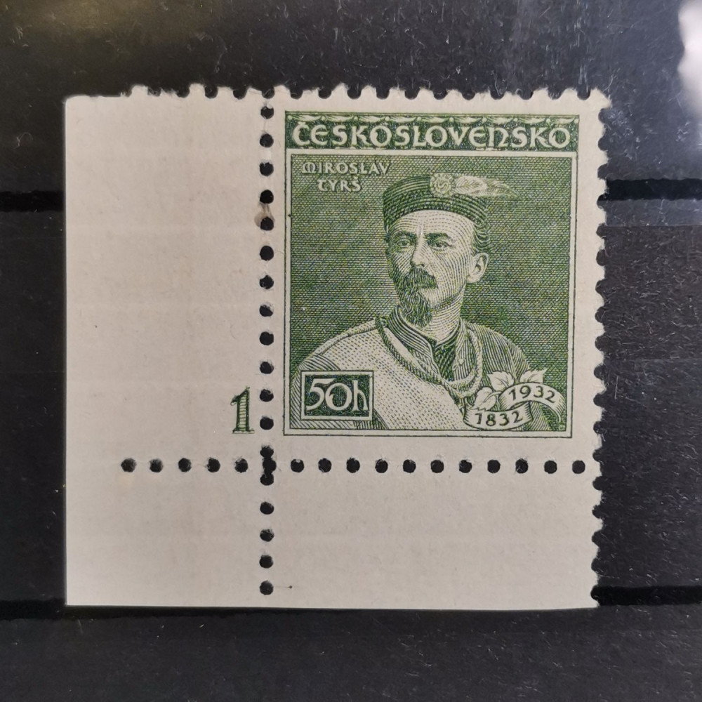 Sello con número de plancha Checoslovaquia, 50h, Mi.314, MH* 