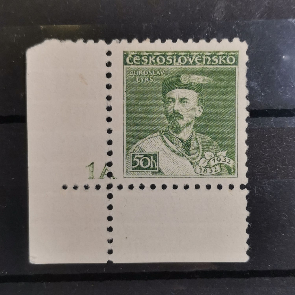 Sello con número de plancha Checoslovaquia, 50h, Mi.314, MH* 