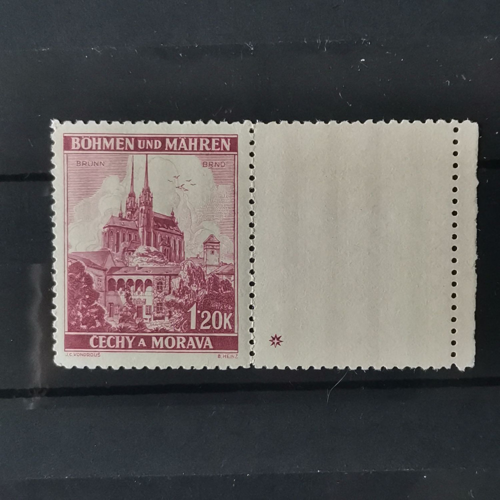 Sello con marca de plancha Protectorado de Bohemia y Moravia, 1.20K, Mi.29, MNH** 