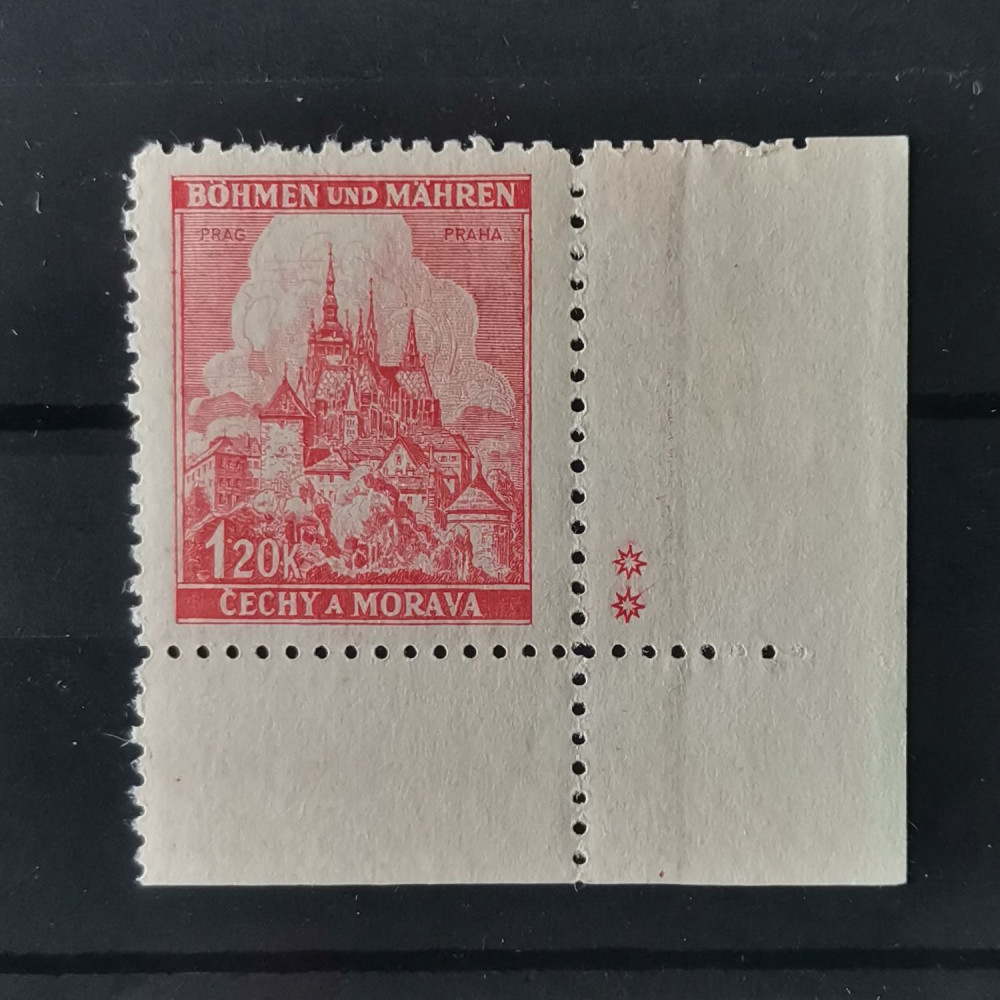 Selo com marca de chapa Protetorado da Boêmia e Morávia, 1.20K, Mi.68, MNH** 