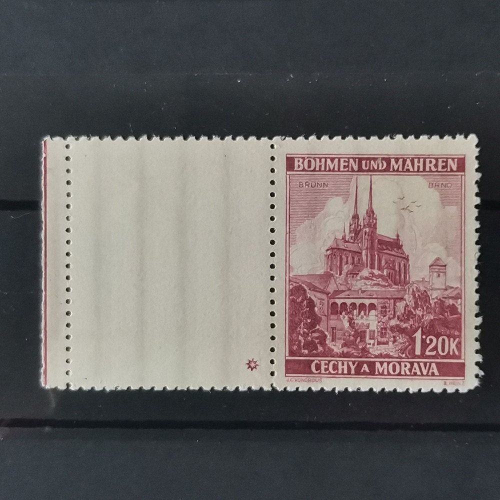 Sello con marca de plancha Protectorado de Bohemia y Moravia, 1.20K, Mi.29, MNH** 