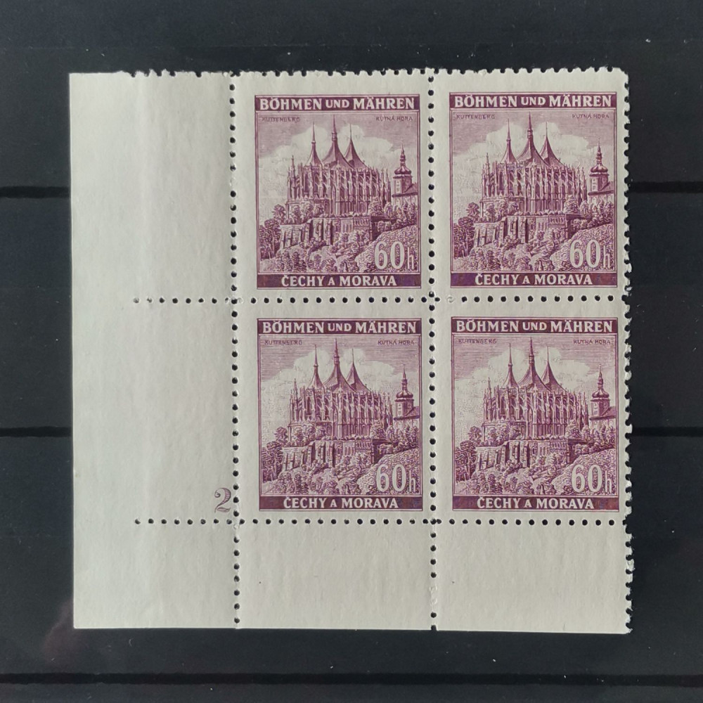 Bloque de cuatro de esquina Protectorado de Bohemia y Moravia, 60H, Mi.27, MNH** 