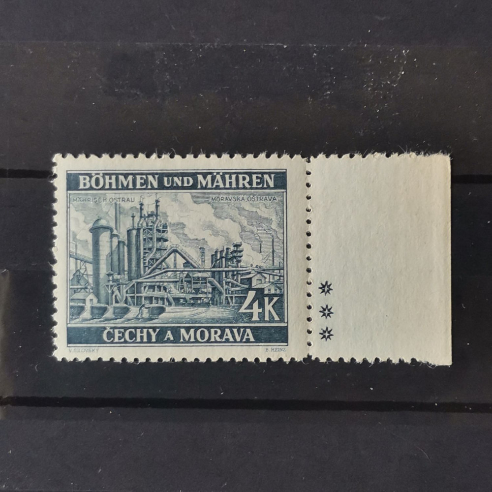 Sello con marca de plancha Protectorado de Bohemia y Moravia, 4K, Mi.34, MNH** 