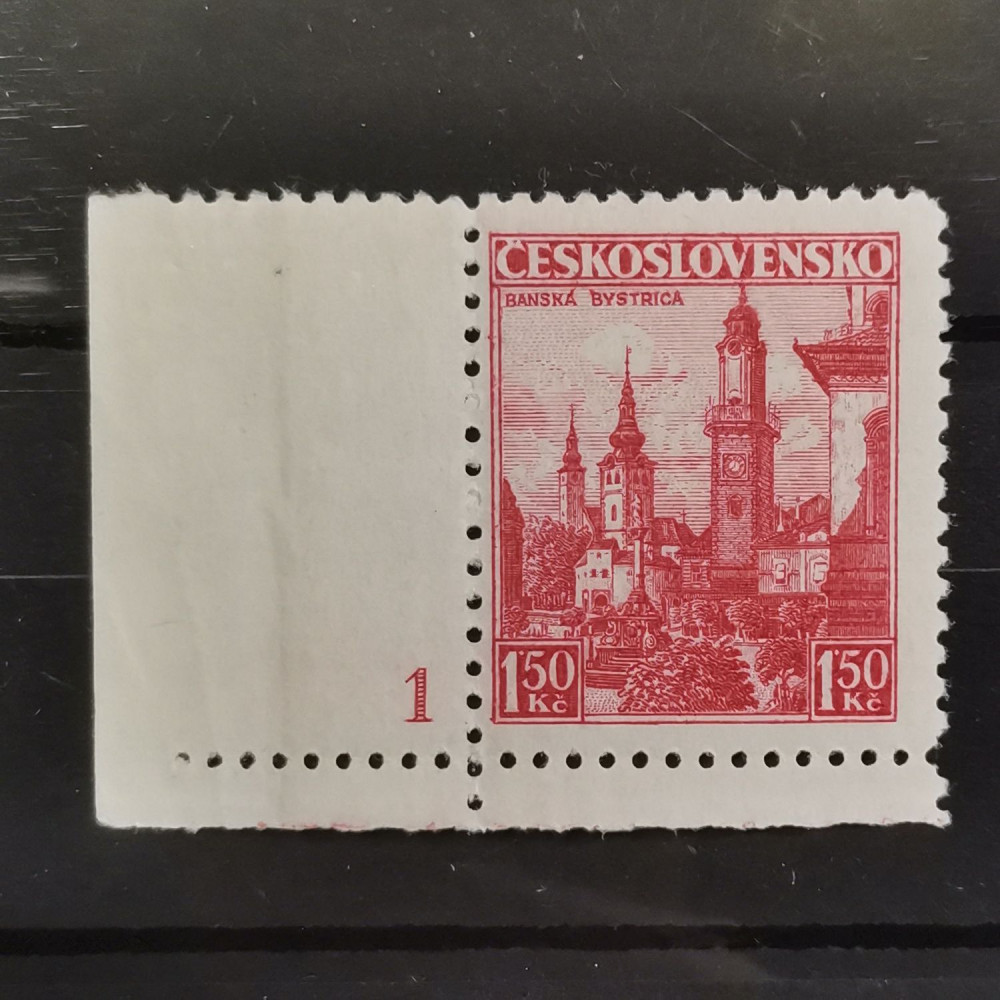 Sello con número de plancha Checoslovaquia, 1,50 Kč, Mi.352, MH* 