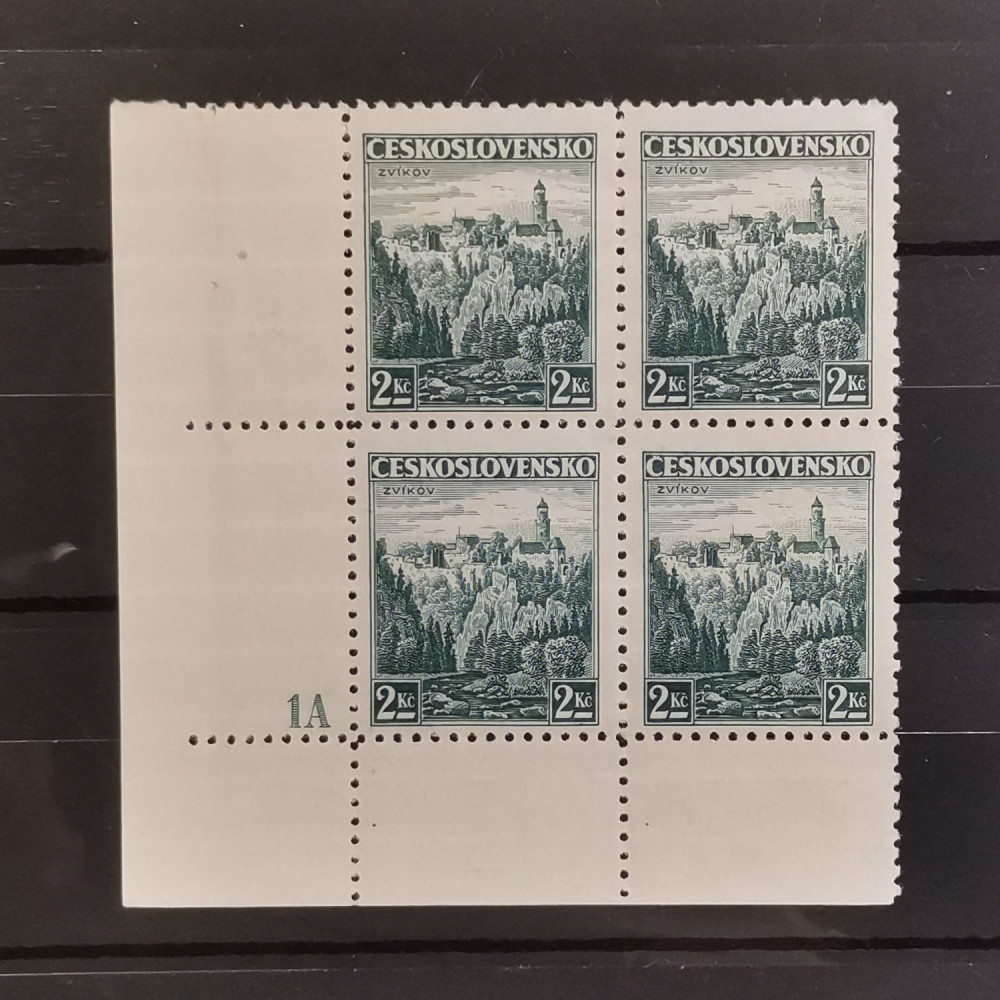 Bloque de cuatro de esquina Checoslovaquia, 2 Kč, Mi.353, MNH** 