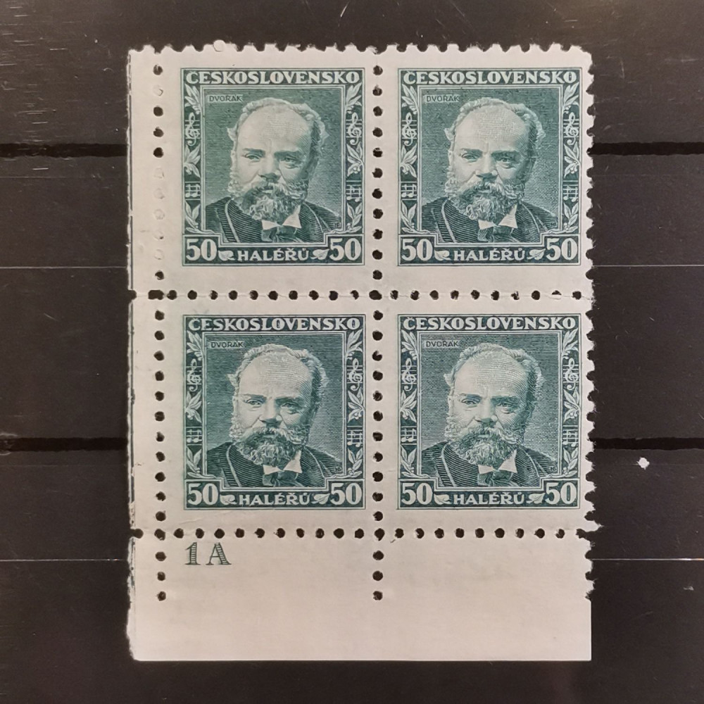 Quadra de canto Tchecoslováquia, 50h, Mi.329, MH* 