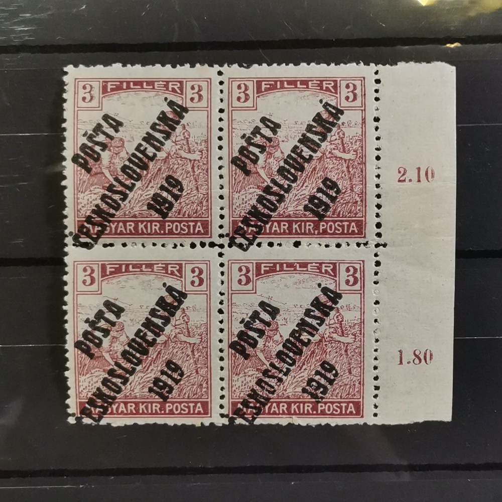 Bloque de cuatro Checoslovaquia PČ 1919 , 3f, Mi.121, MH* 