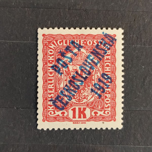 Známka ČSR PČ 1919 , 1K, Pof.47*, I. typ přetisku 