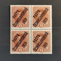 Block of four Czechoslovakia PČ 1919 , 15h, Mi.63, MNH** 