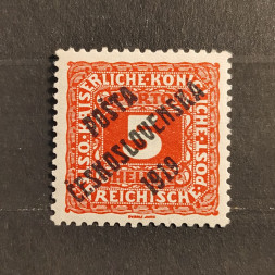 Známka ČSR PČ 1919 , 5h, Pof.72*, II. typ přetisku 