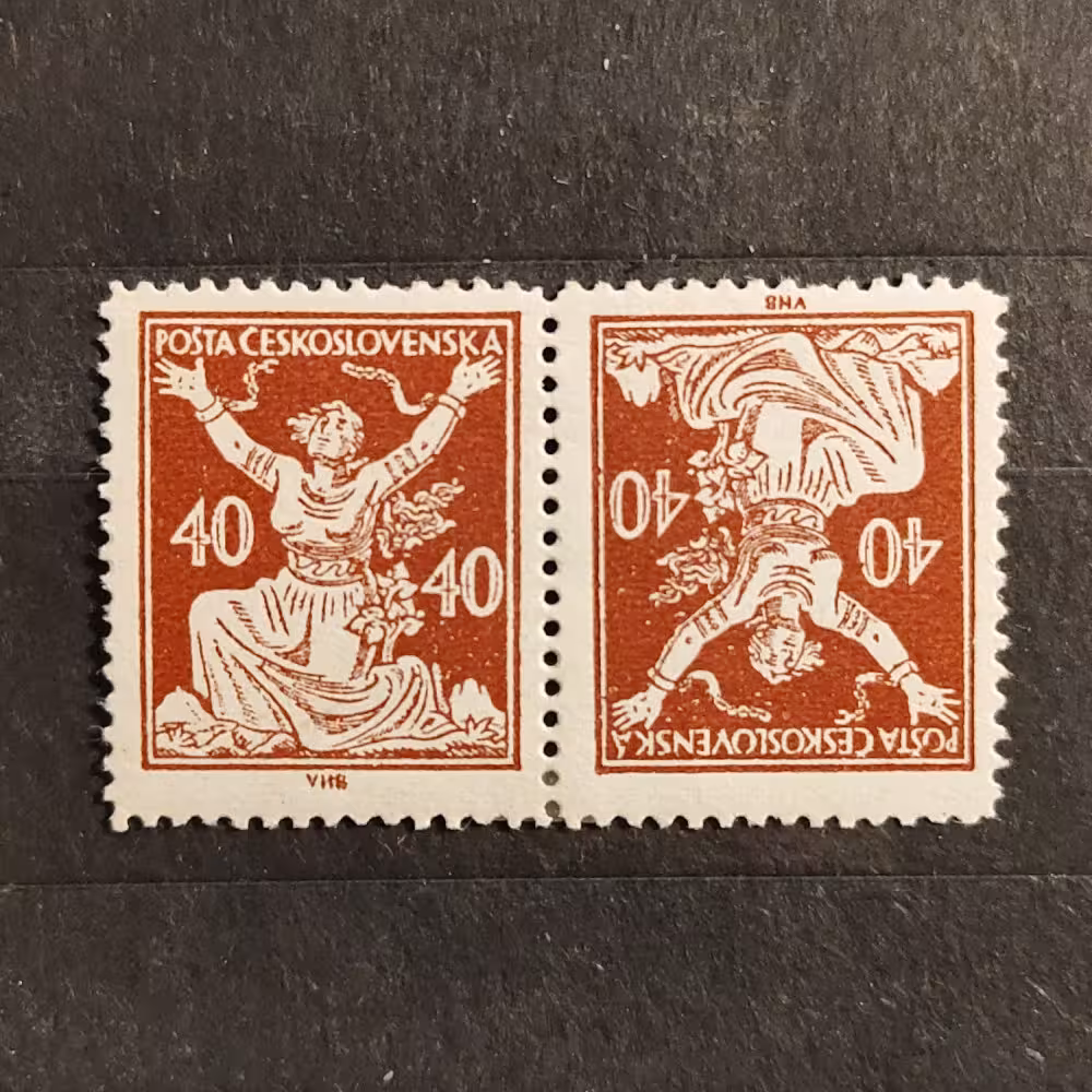 Par tête-bêche Tchecoslováquia, 40h, Mi.173 B K, MH* 