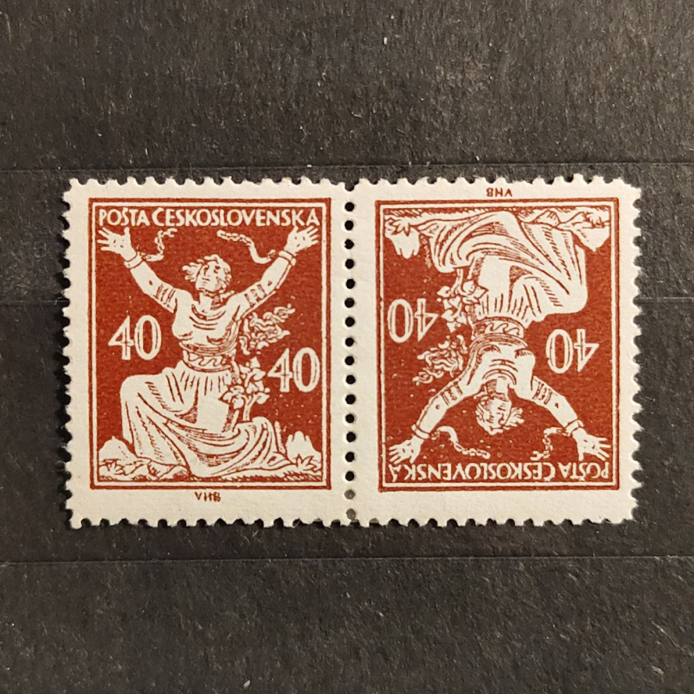 Tête-bêche pair Czechoslovakia, 40h, Mi.173 B K, MH* 