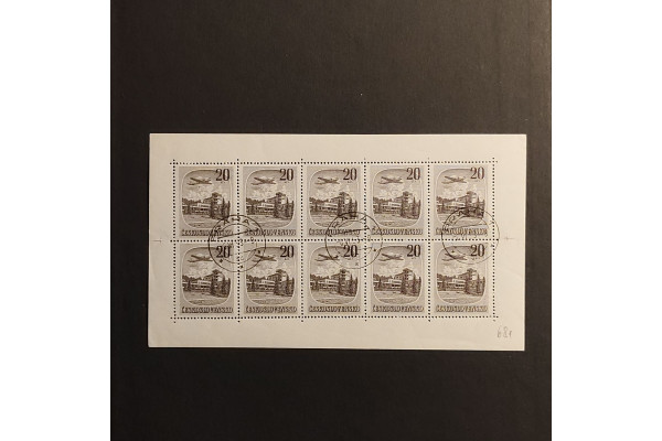 Bloque de diez Checoslovaquia, 10x20 Kčs, Mi.Klb. 681, usado# 