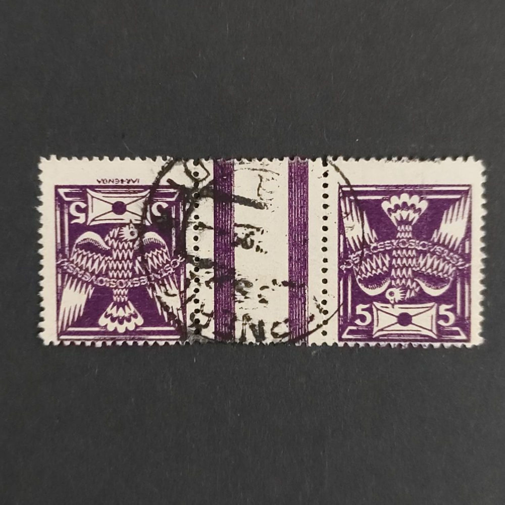 Pareja tête-bêche Checoslovaquia, 5h, Mi.163 B KZ, usado# 