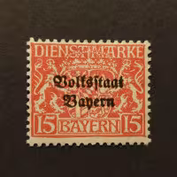 Stamp Bavaria, Mi.D34ya (SG O219), MH, 15 Pf