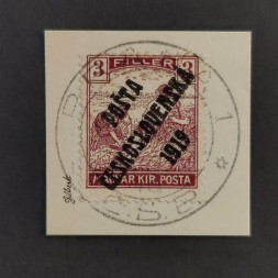 Výstřižek ČSR PČ 1919 , 3f, Pof.102#, III. typ přetisku Výstřižek ČSR PČ 1919 , 3f, Pof.102#, III. typ přetisku