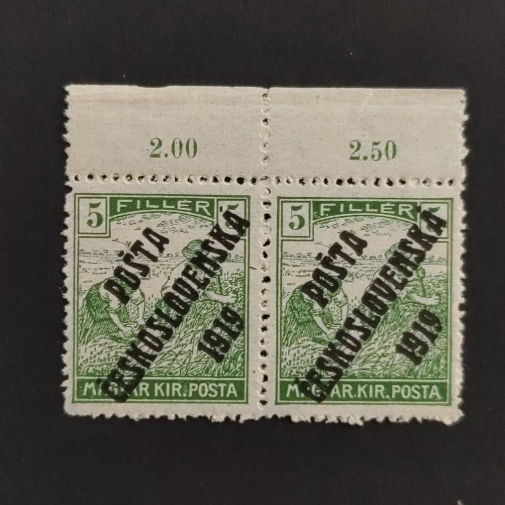 Zweierblock Tschechoslowakie PČ 1919 , 5f, Mi.122** 