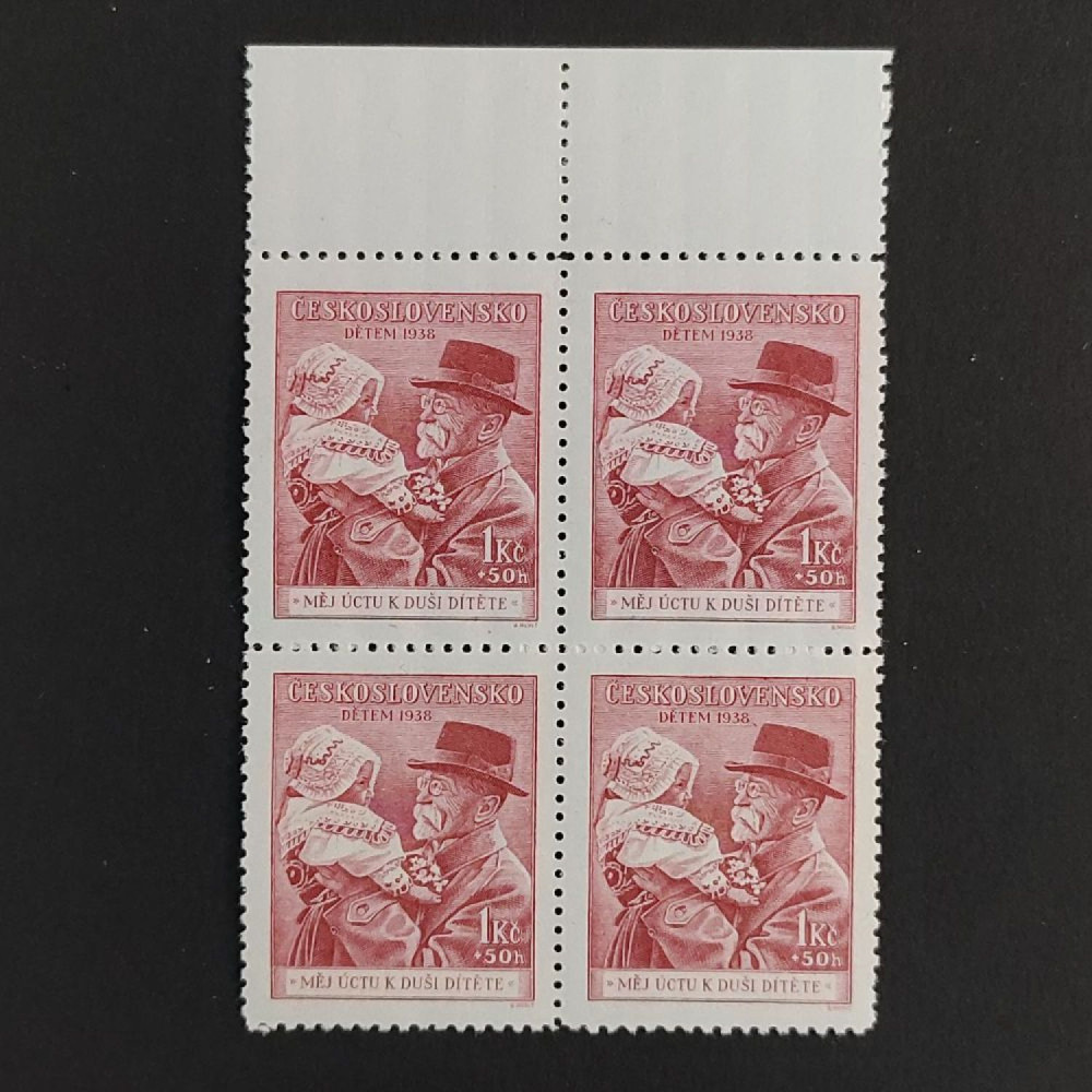 Bloque de cuatro Checoslovaquia, 1 Kč + 50h, Mi.390, MNH** 