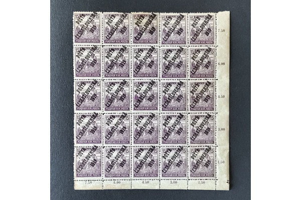 Víceblok ČSR PČ 1919 , 15f, Pof.106**, ST přetisku 
