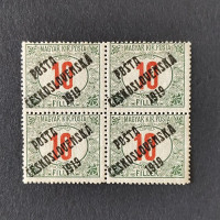 Čtyřblok ČSR PČ 1919 , 10f, Pof.135**, ST I a IV 