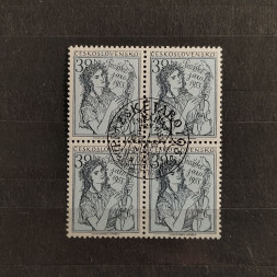 Block of four Czechoslovakia, 30 h, Mi.908, used# 