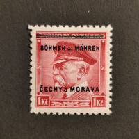 Briefmarke Böhmen und Mähren Protektorat, 1Kč, Mi.9* 