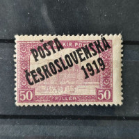 Známka ČSR PČ 1919 , 50f, Pof.111*, III. typ přetisku 