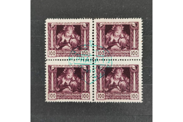 Čtyřblok ČSR, Pof.31B*, B, s přítiskem, 100h
