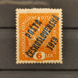 Známka ČSR, Pof.35*, I. typ přetisku, 6h Známka ČSR, Pof.35*, I. typ přetisku, 6h