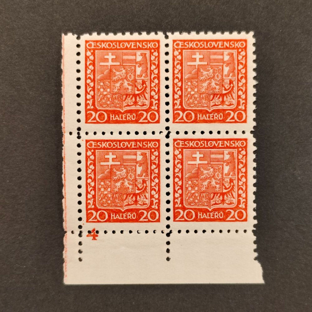 Rohový čtyřblok ČSR, Pof.250**, 20h Rohový čtyřblok ČSR, Pof.250**, 20h