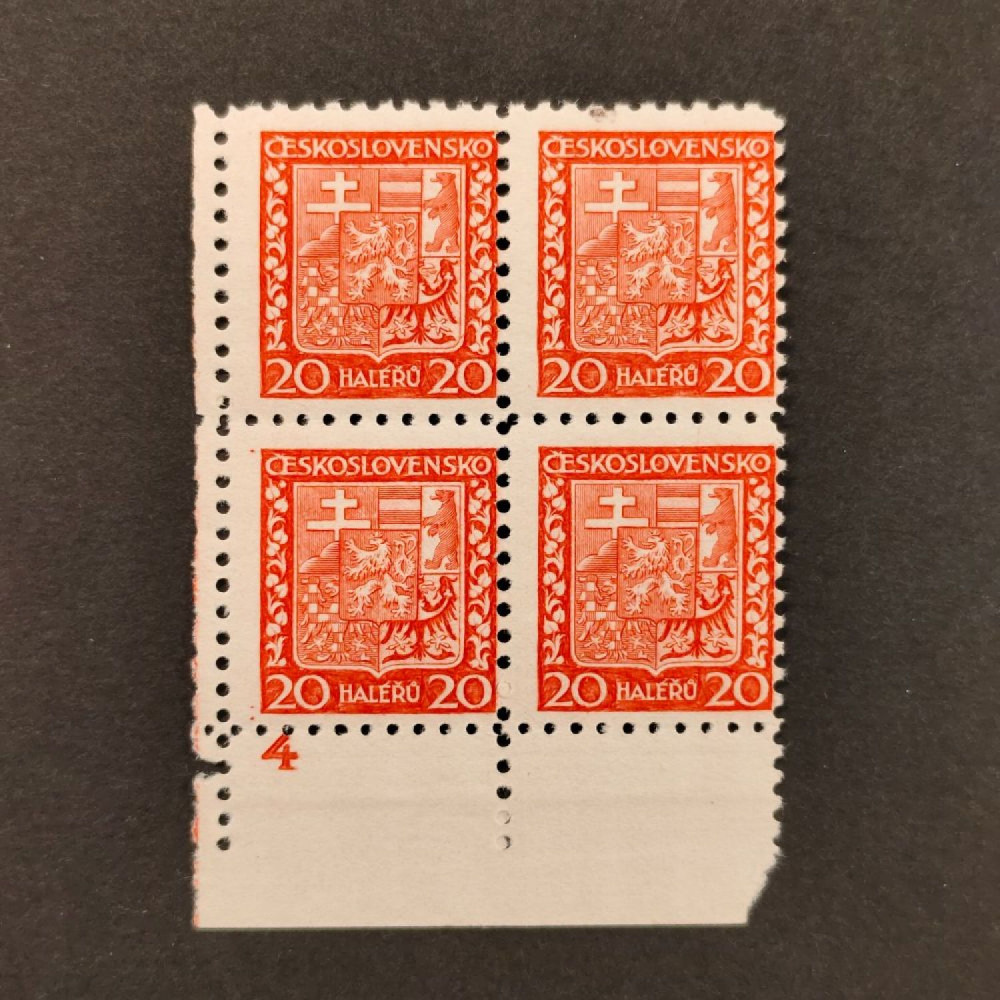 Rohový čtyřblok ČSR, Pof.250**, 20h Rohový čtyřblok ČSR, Pof.250**, 20h