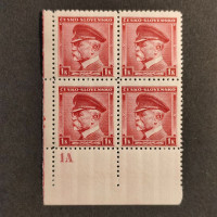 Rohový čtyřblok ČSR, Pof.352**, 1 K