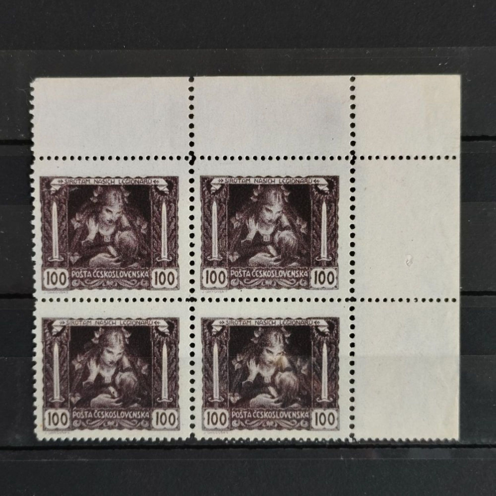 Bloque de cuatro de esquina Checoslovaquia, Pof.31B (Mi. 38Fa), MNH, 100h
