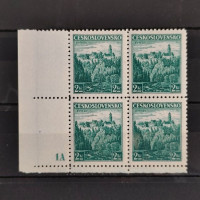 Bloque de cuatro de esquina Checoslovaquia, Pof.307 (Mi. 353), MNH, 2 Kč