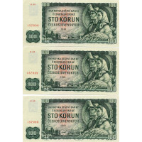 Bankovka ČSR, 3x100 Kčs, Pi. 91c, N/UNC, 1961, serie G, 60, postupka 3 hodnot