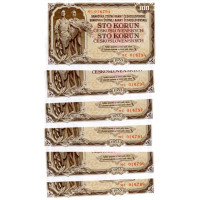 Bankovka ČSR, 6x100 Kčs, Pi. 86b, N/UNC, 1953, serie MC, 016789-94, postupka