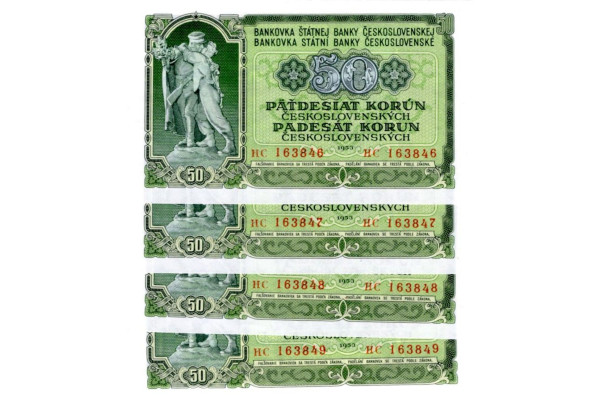 Bankovka ČSR, 4x50 Kčs, Pi. 85b, N/UNC, 1953, serie HC, 163846-9 postupka