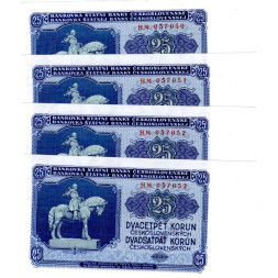 Billete Checoslovaquia, 4x25 Kčs, Pi. 84b, N/UNC, 1953, serie HM, 057053