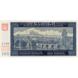 Banknote Protektorat Böhmen und Mähren, 100 K, Pi. 6s, N/UNC, 1940, serie S.13B, 782628