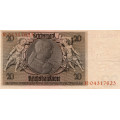 Banknote , 20 RM, Pi. 181a.9, 1/XF, Germany, 1929, serie R 1