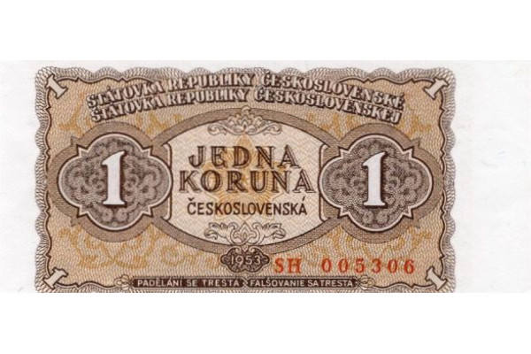 Bankovka ČSR, 1 Kčs, Pi. 78b, N/UNC, 1953, serie SH, 005306