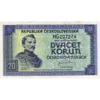Bankovka ČSR, 20 Kča, Pi. 61a, 0/AU, serie HG, 207274