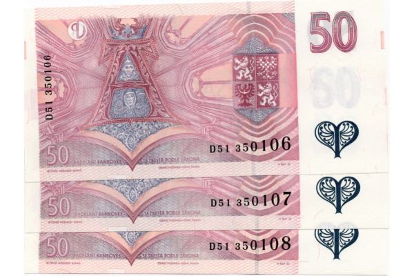 Bankovka ČR, 3x50 Kč, Pi. 17b, N/UNC, serie D51, postupka, vzor 1997