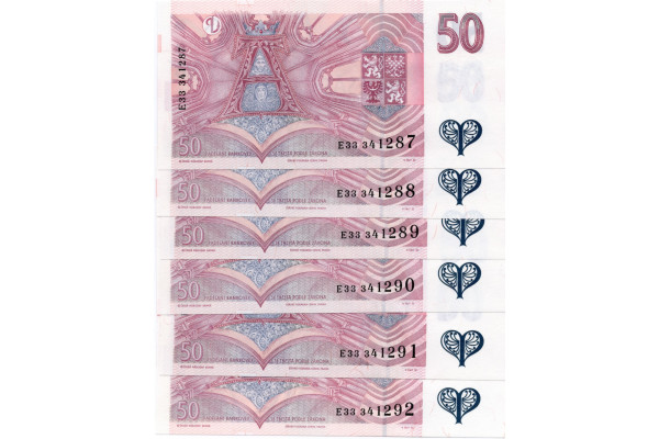 Bankovka ČR, 6x50 Kč, Pi. 17c, N/UNC, postupka 6ti , vzor 1997, série E33