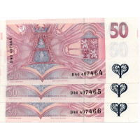Bankovka ČR, 3x50 Kč, Pi. 17b, N/UNC, serie D40, postupka, vzor 1997