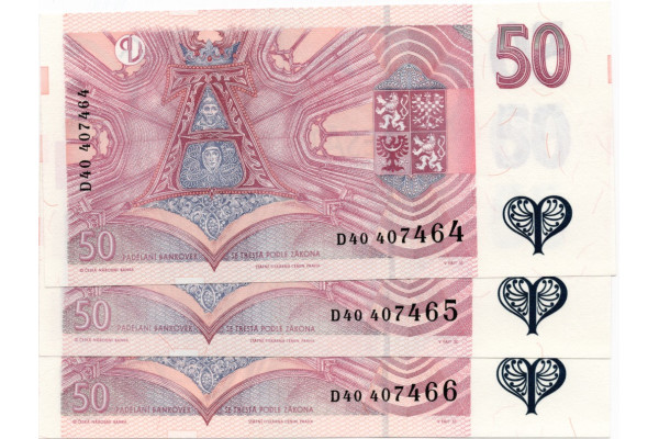 Bankovka ČR, 3x50 Kč, Pi. 17b, N/UNC, serie D40, postupka, vzor 1997