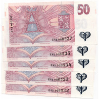 Bankovka ČR, 5x50 Kč, Pi. 17c, N/UNC, serie E42, postupka 5 čísel, vzor 1997